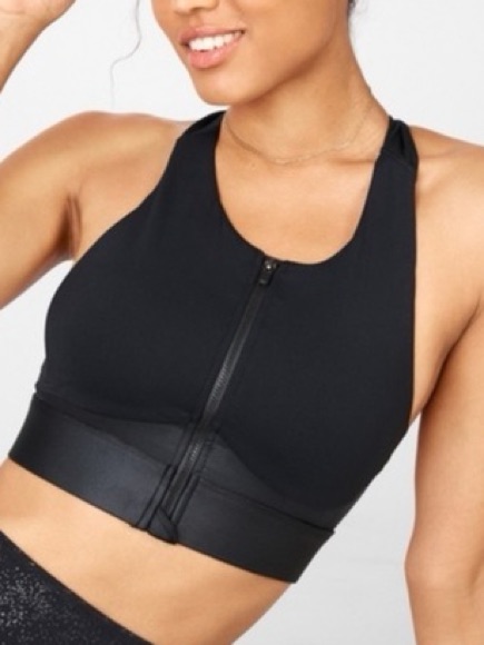 Fabletics Ella High Support Zip Up Front Sports Bra. Black. Size L.
